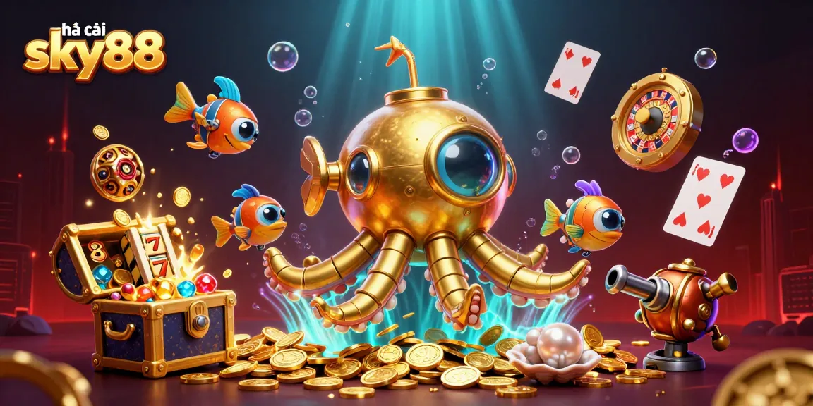 Engage with nhà cái sky88 in a vibrant gaming world featuring colorful slots and treasure.