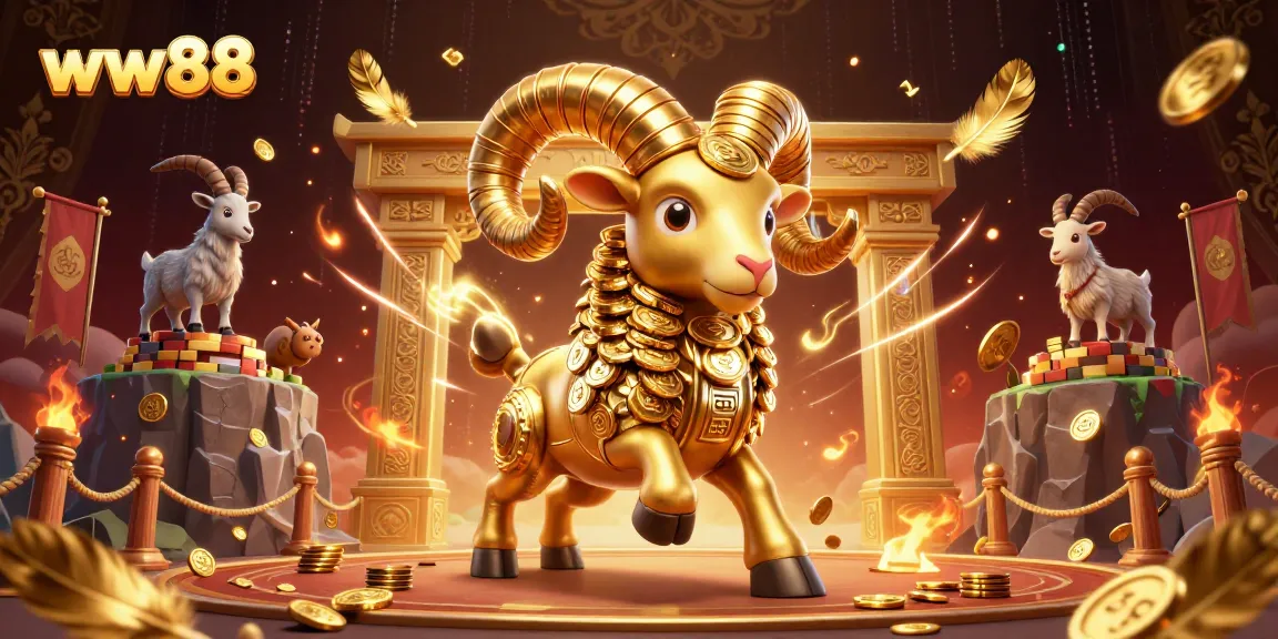 Engage in thrilling gameplay at WW88 with a dynamic golden ram charging through a casino-themed arena.