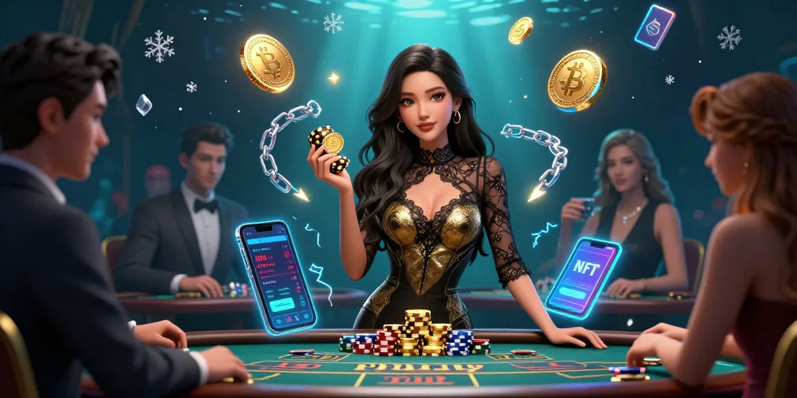 Experience the excitement of Yo88 with a glamorous casino scene featuring high-stakes baccarat and glowing cryptocurrency elements.
