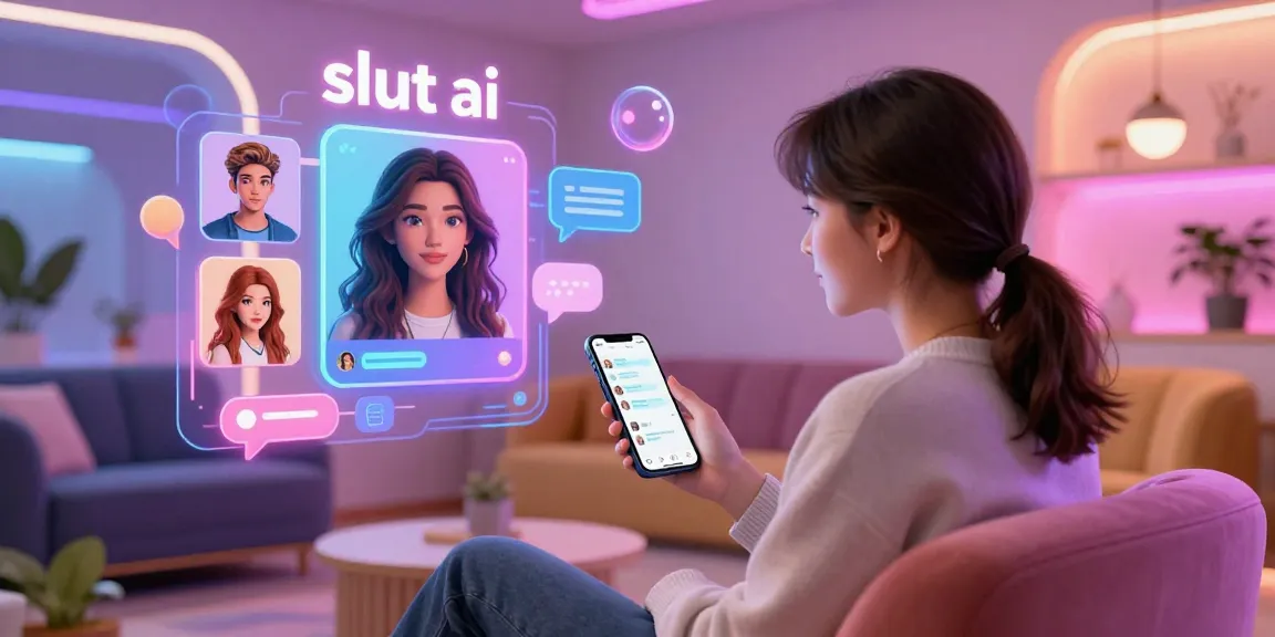 Engaging scene of a user chatting with a customizable slut ai in a vibrant digital lounge.