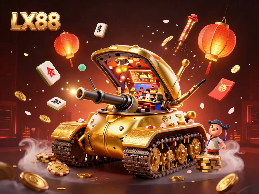 Experience the excitement of LX88's miniature casino inside a golden beetle tank, complete with confetti cannons and game elements.