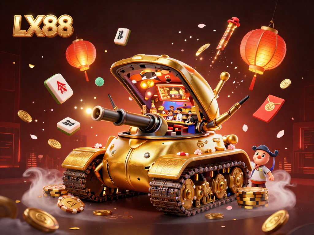 Experience the excitement of LX88's miniature casino inside a golden beetle tank, complete with confetti cannons and game elements.