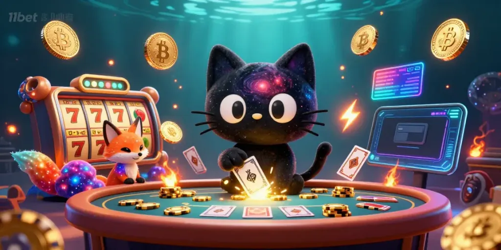 Engage with 11bet's cosmic casino world featuring vibrant characters and thrilling gaming elements.
