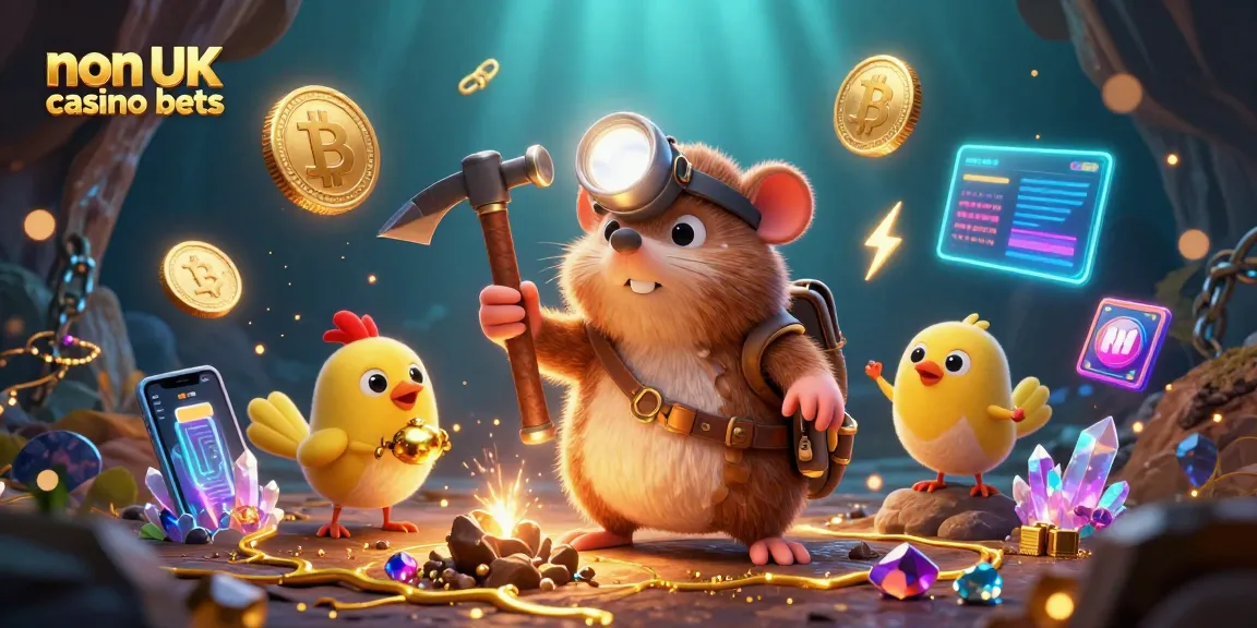 Engage in thrilling non UK casino bets with a vibrant treasure hunter scene filled with gems.