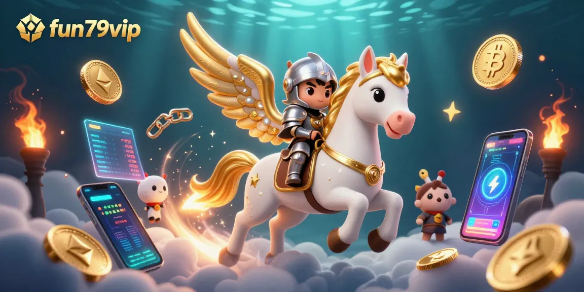 Experience fun79vip through a vibrant casino adventure featuring a celestial horse and crypto elements.