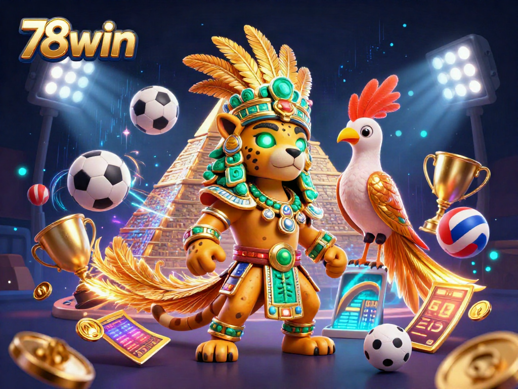 Experience thrilling action with 78win as a Mayan jaguar priest and sports elements unite in a vibrant scene.