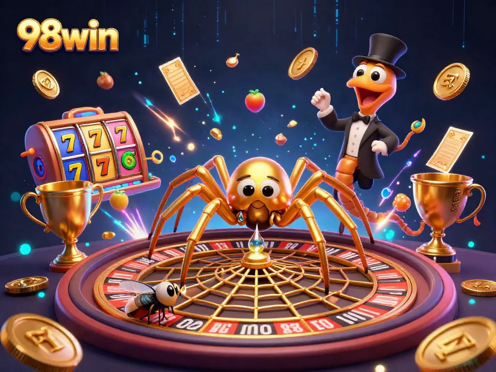 Experience thrilling casino action with 98win in an ultra-detailed roulette web illustration.