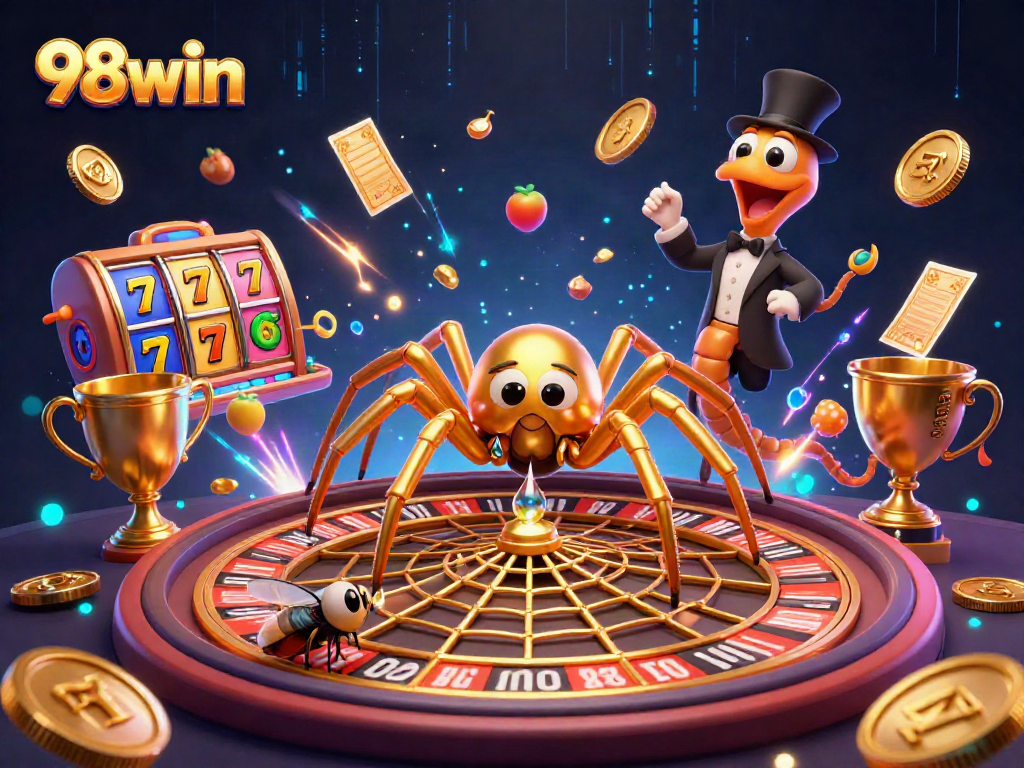 Experience thrilling casino action with 98win in an ultra-detailed roulette web illustration.