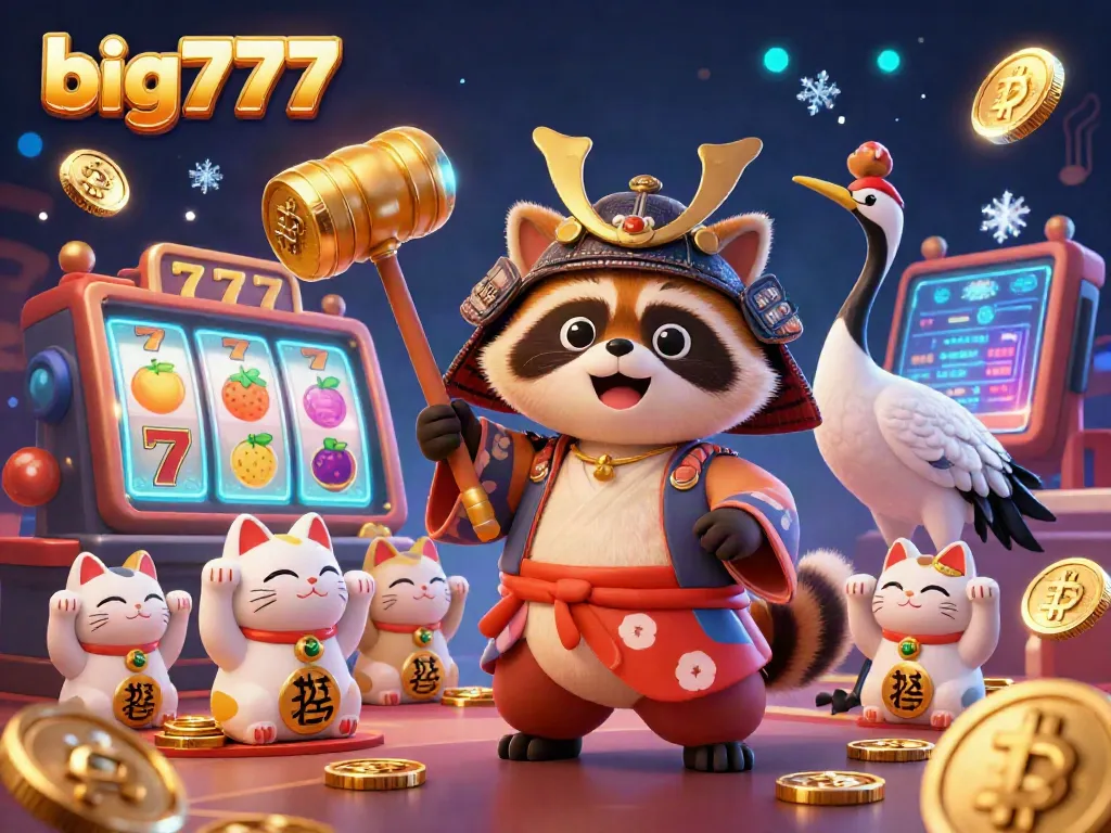 Spin the slots at big777 with cheerful characters and vibrant casino elements in a magical atmosphere.