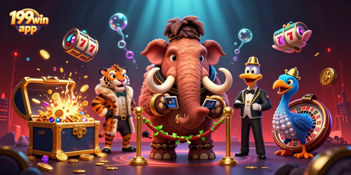 Experience the excitement with 199win app in a lively casino scene featuring colorful slot games.