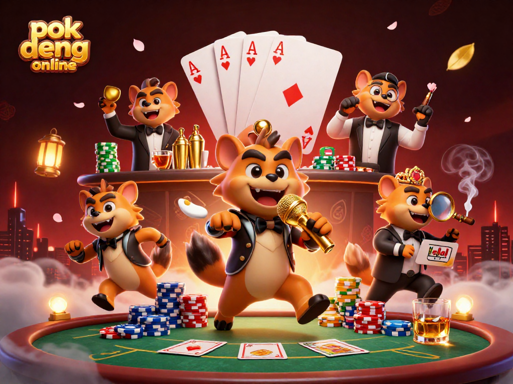 Experience thrilling action in pok deng online with engaging casino hyenas in a vibrant scene.