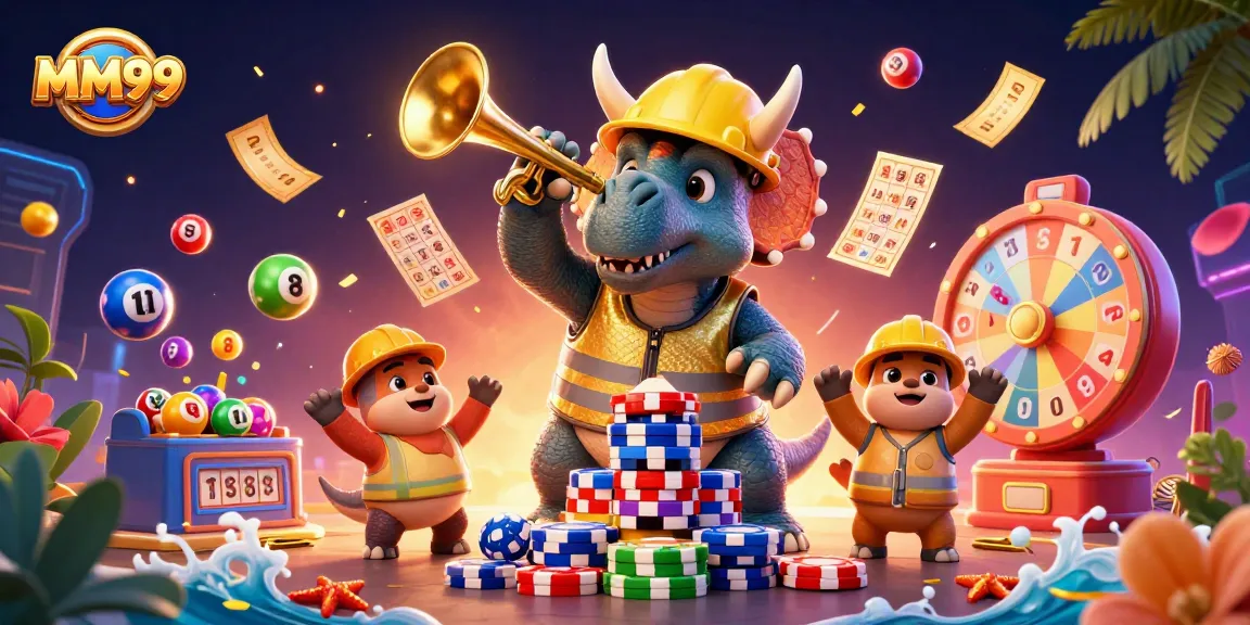 Celebrate in excitement with MM99 as colorful lottery balls and casino elements surround the jubilant characters.