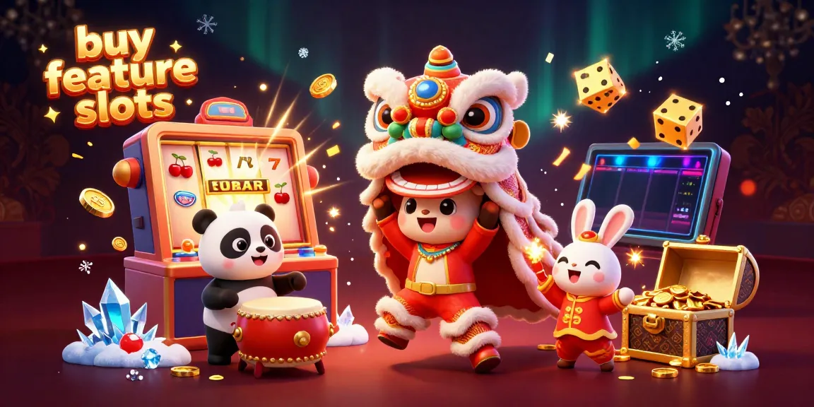 Experience the thrill of buy feature slots with joyful characters in a rich, celebratory casino scene.