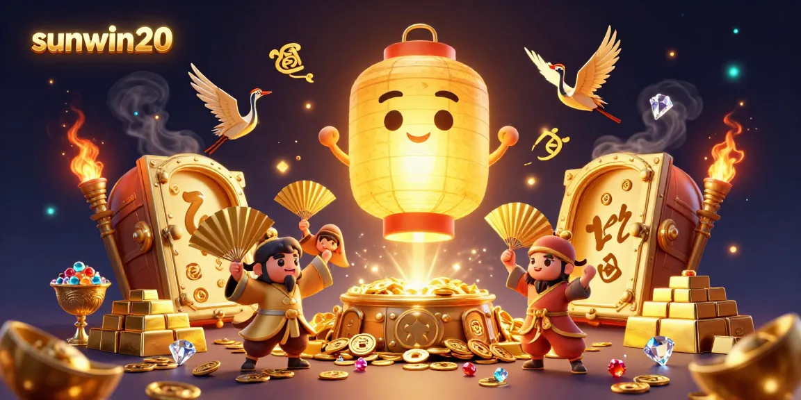 Experience thrilling wins with sunwin20 in a vibrant 3D casino illustration filled with golden treasures.