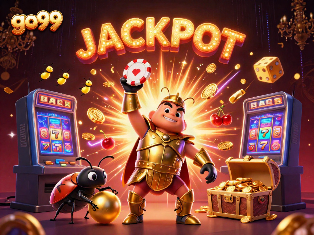 Experience thrilling wins with go99 in an ultra-detailed 3D casino illustration featuring vibrant jackpot celebrations.