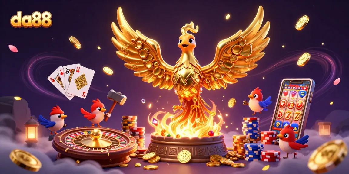 Spin luck into fortune with da88’s vibrant casino illustration filled with golden coins and excitement.