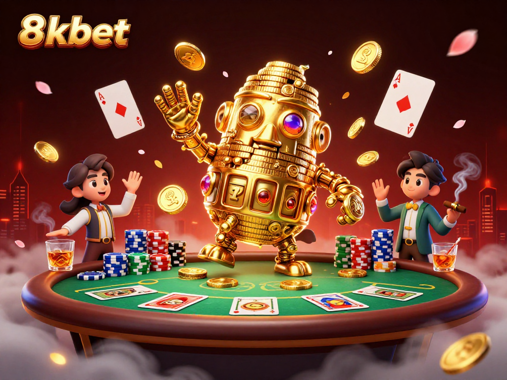 Engage with thrilling games at 8xbet featuring a vibrant casino scene with unique characters and dynamic elements.