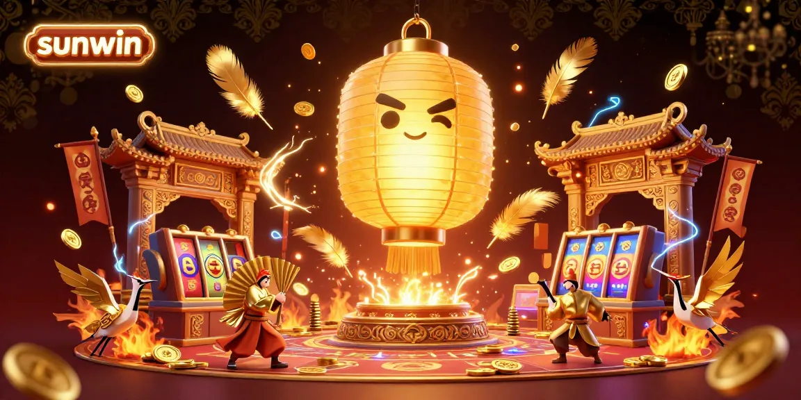 Experience the thrill of slots and jackpots at sunwin with dynamic golden lanterns and warriors in an exciting casino scene.