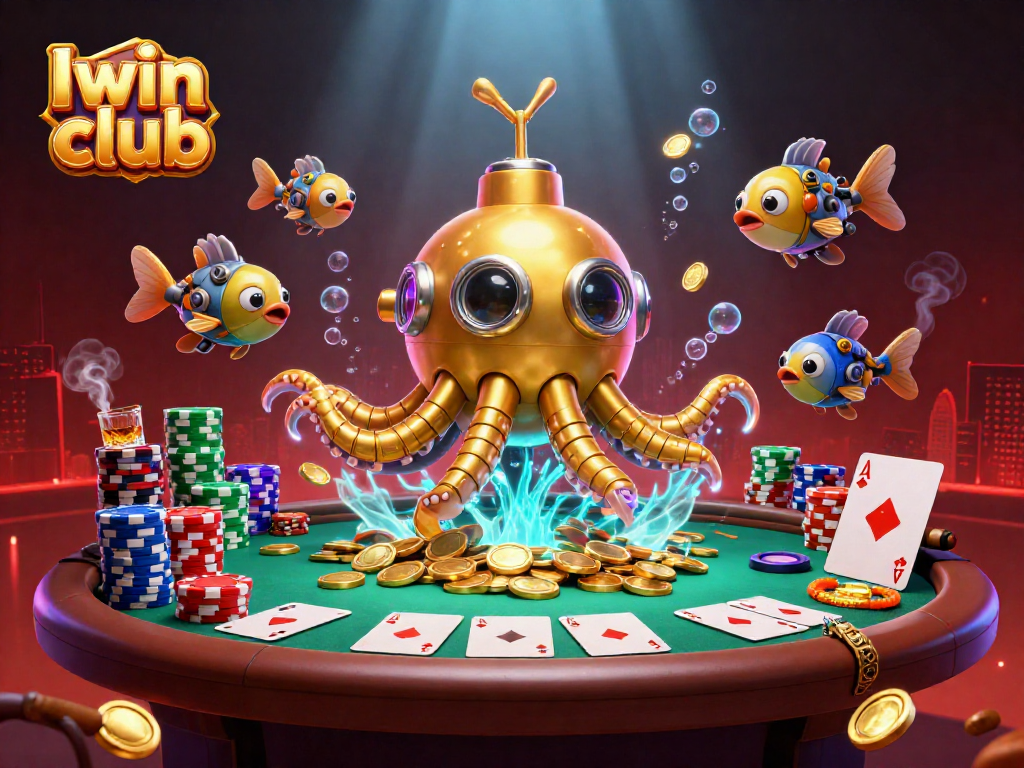 Join the excitement at Iwin club with vibrant poker-themed elements in this dynamic illustration.