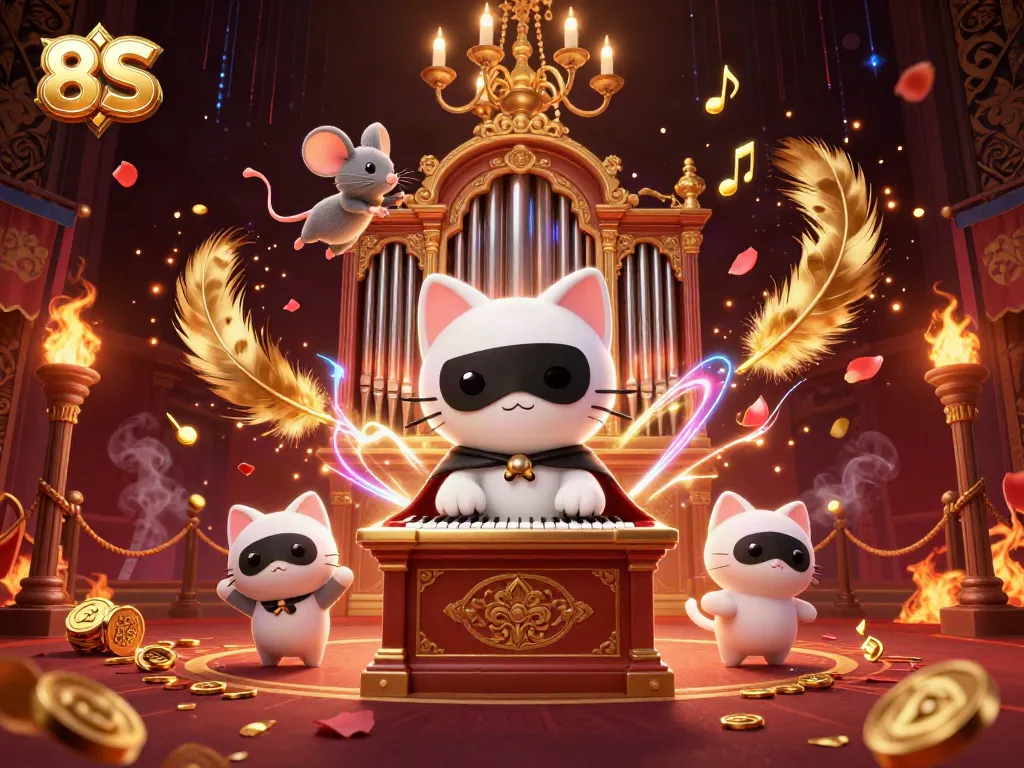 Experience dynamic gaming with the 8S phantom cat at a lavish casino organ.