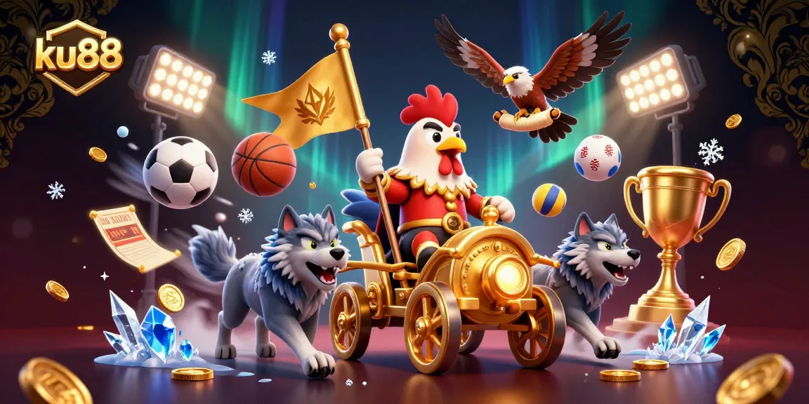 Engage with ku88's dynamic betting scene featuring a rooster warlord in a golden chariot.