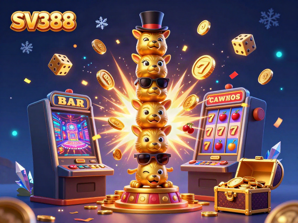 Experience the thrill of SV388's jackpot with dynamic casino elements and vibrant characters.