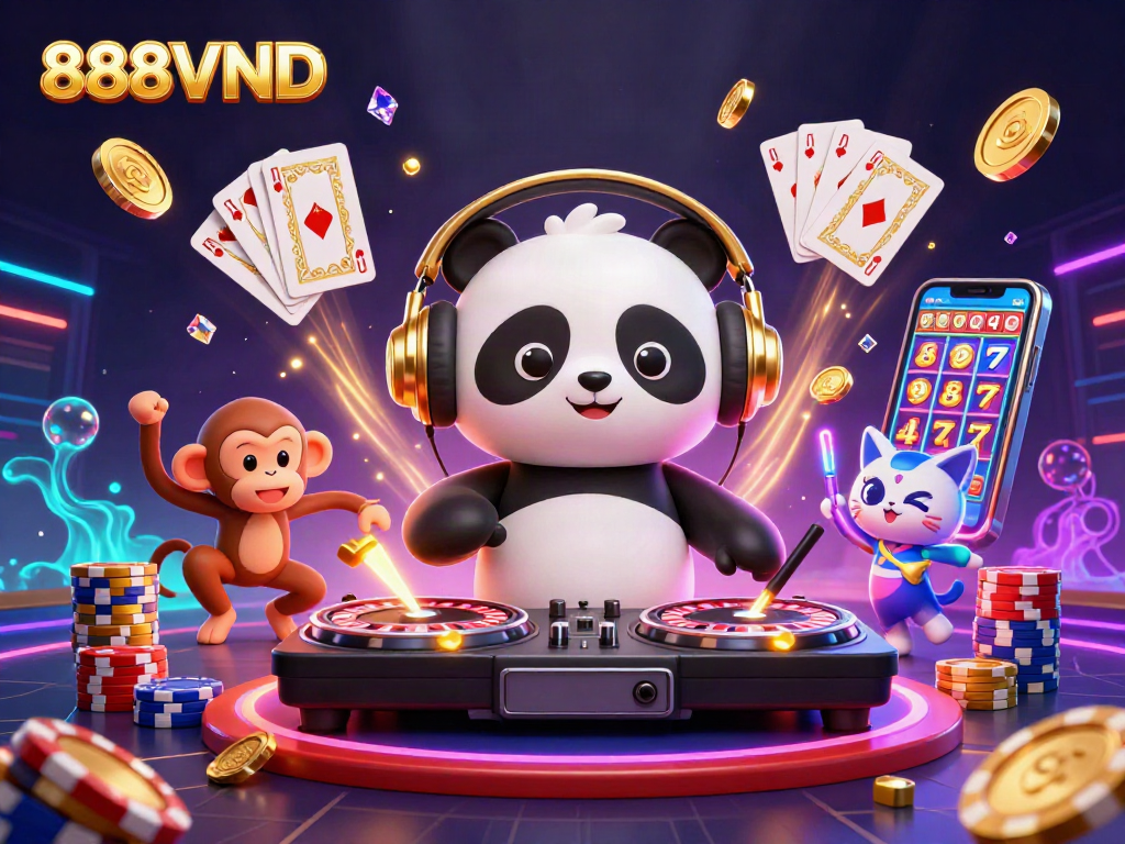 Engage with 888VND's immersive 3D casino illustration featuring dynamic gaming elements.