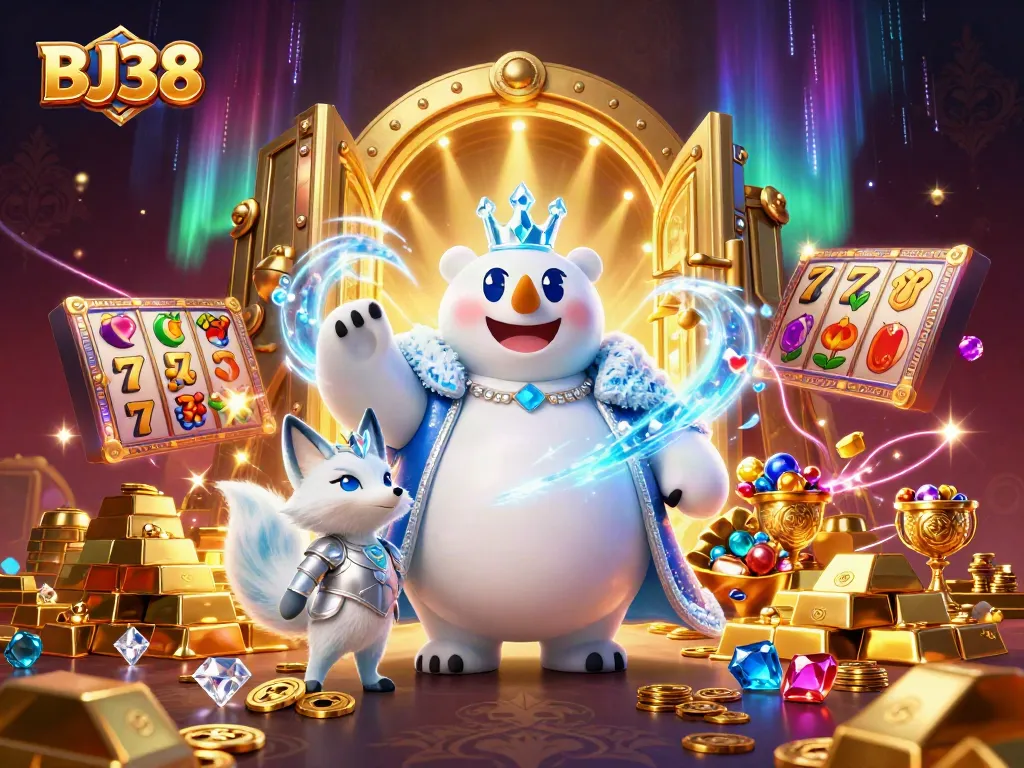 Win big with BJ38 in a visually stunning casino-themed scene full of treasures and excitement.
