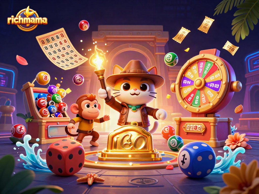 richmama captures thrilling moments as a cat archaeologist finds golden casino artifacts in a dynamic 3D scene