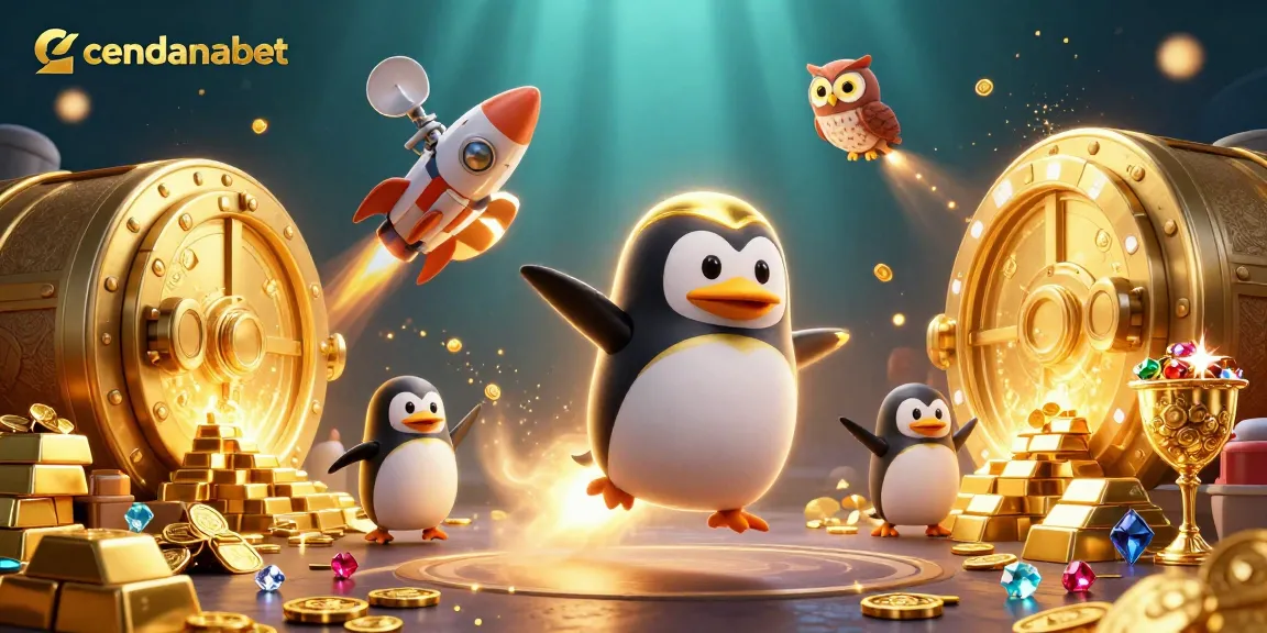 Cendanabet invites players into vibrant gaming worlds with a dynamic golden penguin and casino elements.