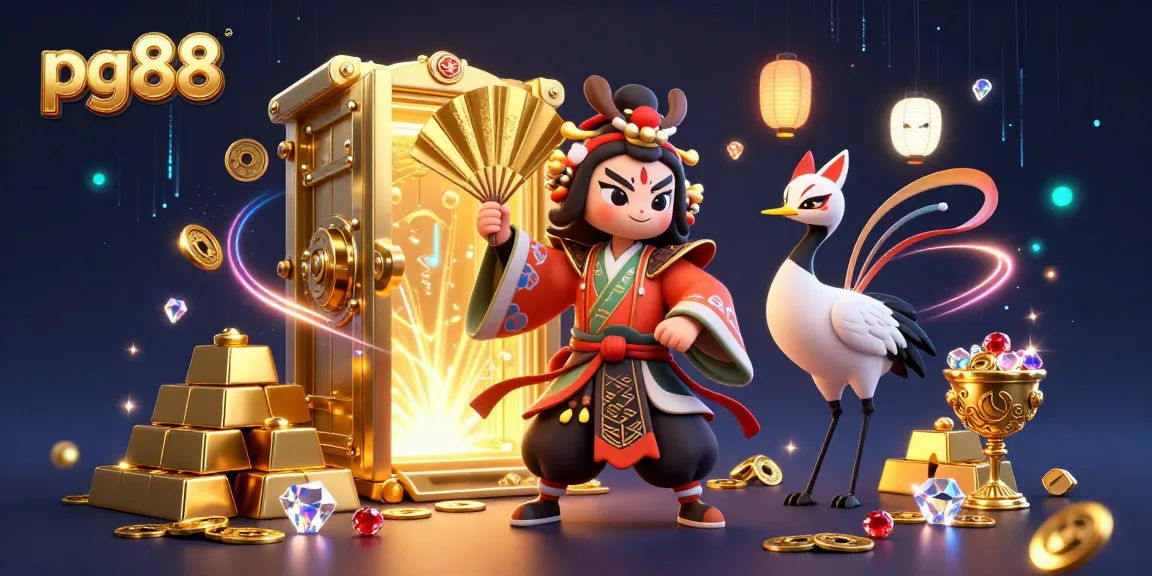 Engage with pg88's thrilling casino experience, featuring unique kabuki characters and treasures in a vibrant atmosphere.