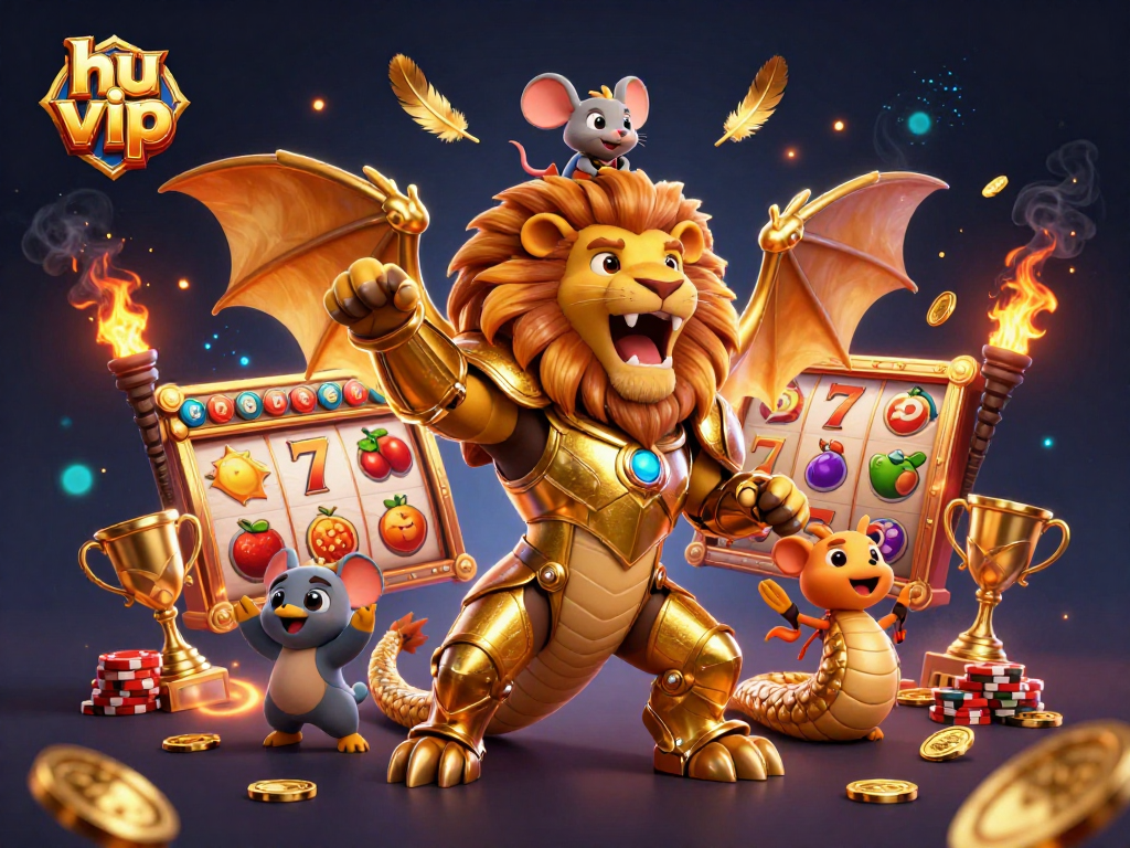 Play exciting slots at hu vip with a roaring chimera and golden rewards swirling around.