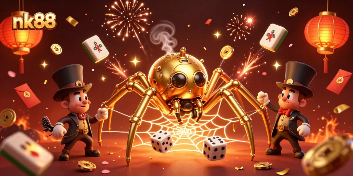 Engage with nk88's golden spider web casino experience filled with vibrant gaming elements and festive energy.