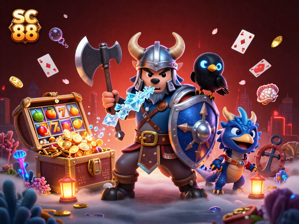 Engage with sc 88's thrilling slots in a vibrant, animated Viking casino world!