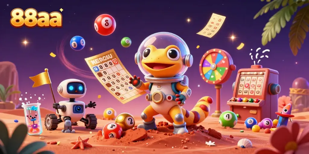 Experience vibrant gaming action at 88aa with animated characters exploring a golden casino.