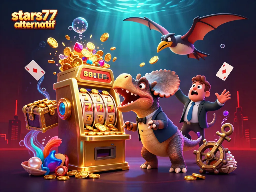 Memperoleh jackpot di stars77 alternatif dengan slot emas yang mengeluarkan koin berkilau.