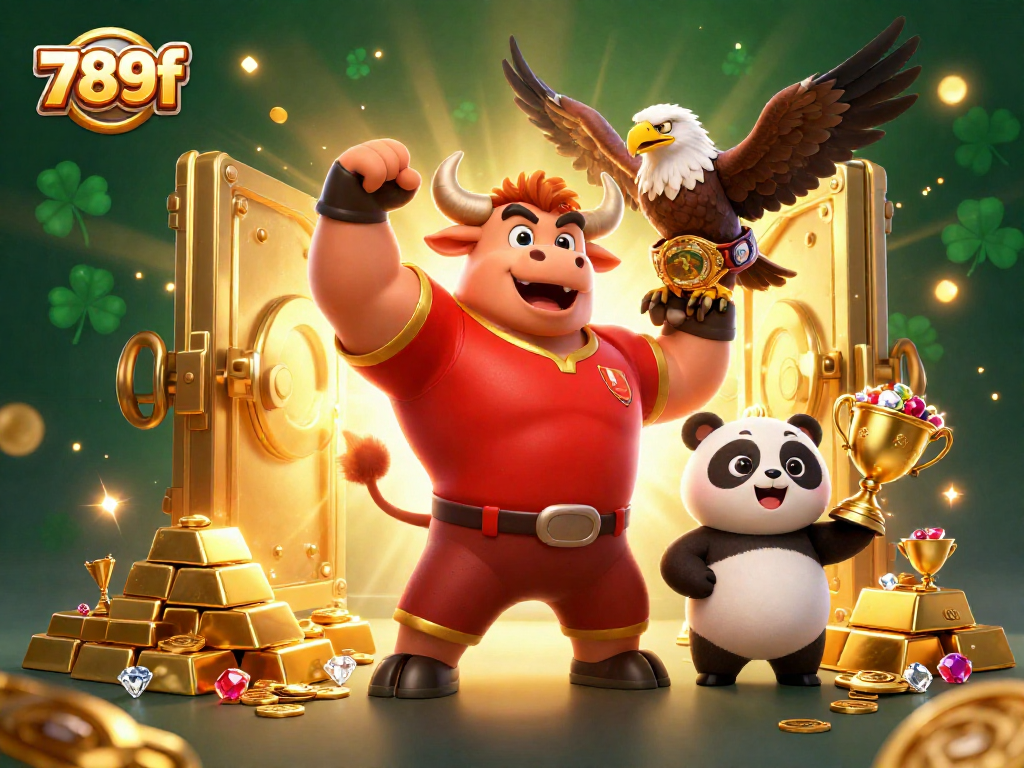 Experience exhilarating wins with 789f, featuring a victorious bull mascot and festive casino elements.
