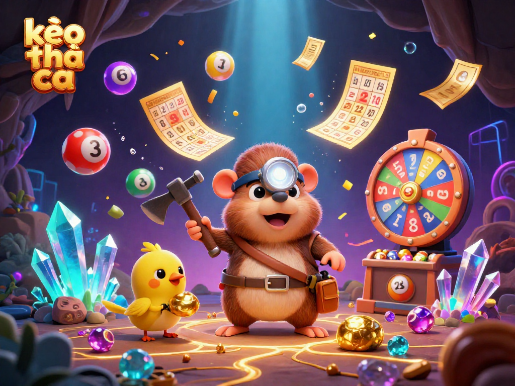 Engage with kèo nhà cái through a treasure hunt in a vibrant casino-themed scene full of energy.