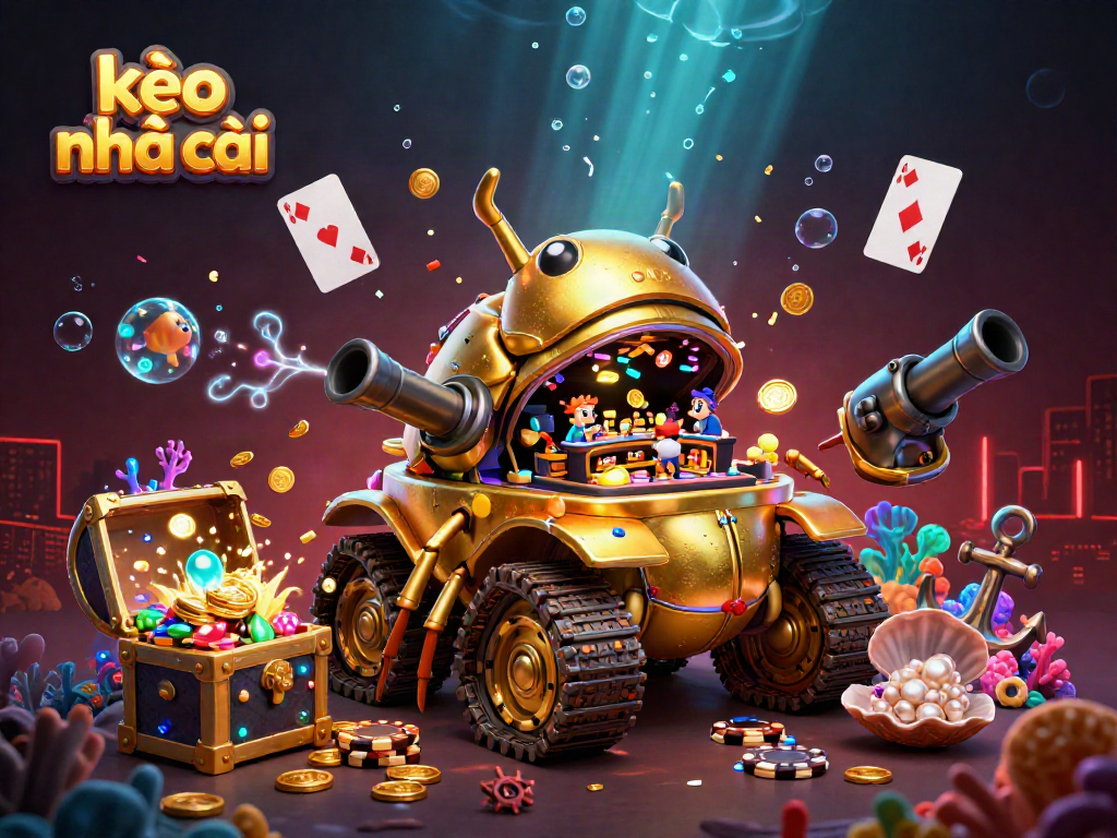 Experience kèo nhà cái with a whimsical golden beetle tank revealing a tiny casino adventure.