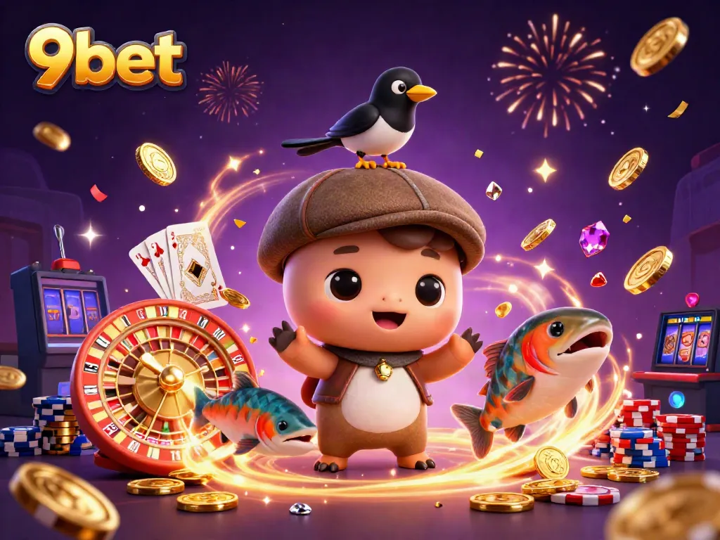 Engage with 9bet's exciting gaming scene with charming characters and casino elements.