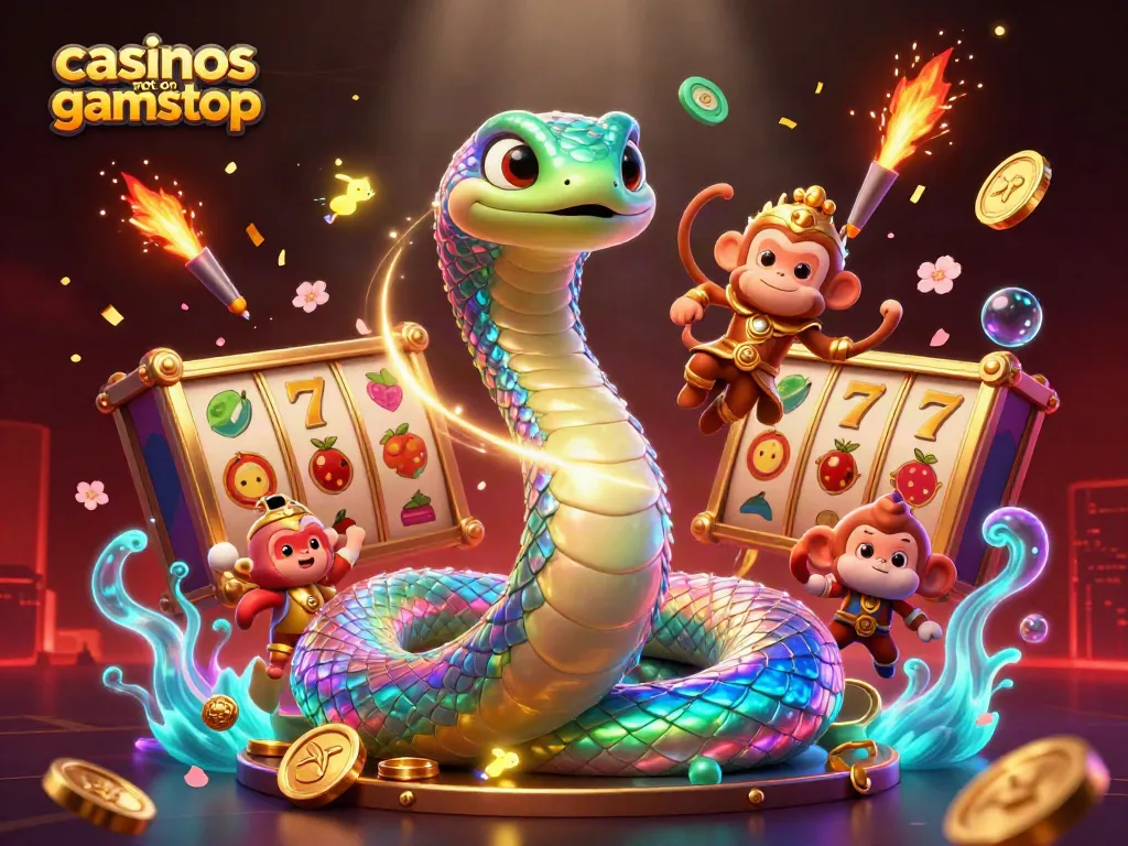 Spin the reels at casinos not on gamstop, featuring vibrant game elements and engaging characters.