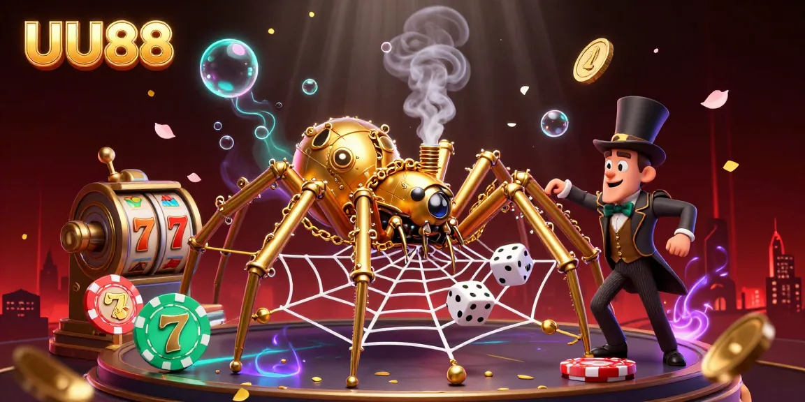 Engage with UU88 in this vibrant 3D casino illustration showcasing dynamic gaming elements.