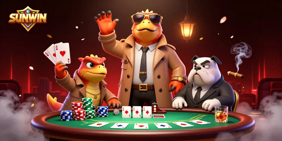 Experience the thrill of SUNWIN with raptors in a trench coat sneaking into a vibrant casino scene.