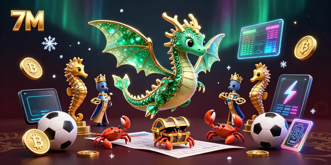 Engage in betting excitement with 7M as vivid sea dragon characters navigate a vibrant sports betting scene.