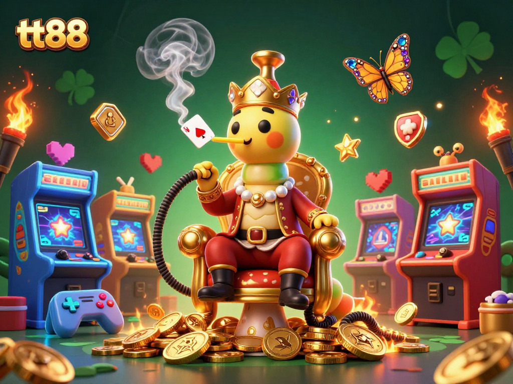 Experience the excitement of tt88 with a vibrant 3D digital casino scene featuring unique characters and gaming elements.