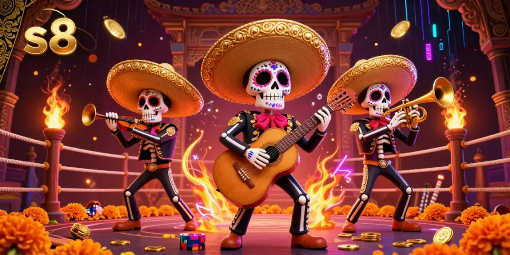 Experience the vibrant world of s8 with a lively mariachi band in an exciting casino setting.
