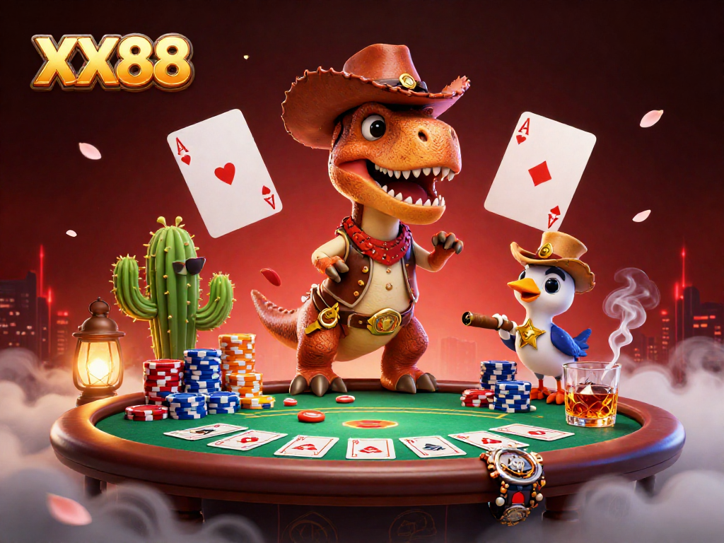 Experience thrilling poker action with XX88 as cartoon characters engage at a vibrant casino!