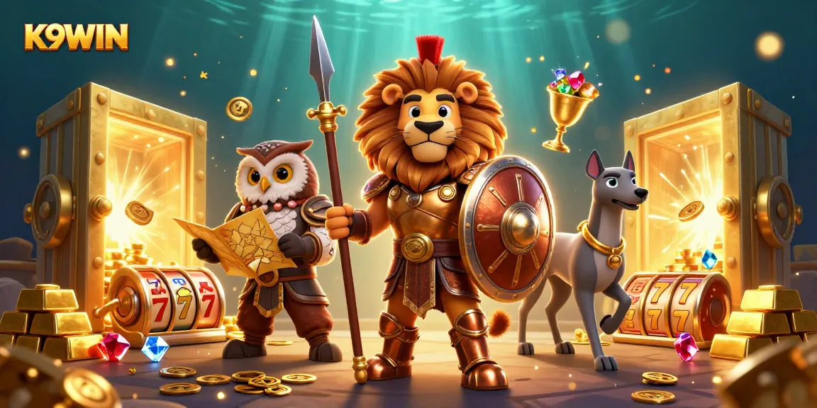 K9WIN slots and jackpots come alive in this vibrant 3D casino scene.