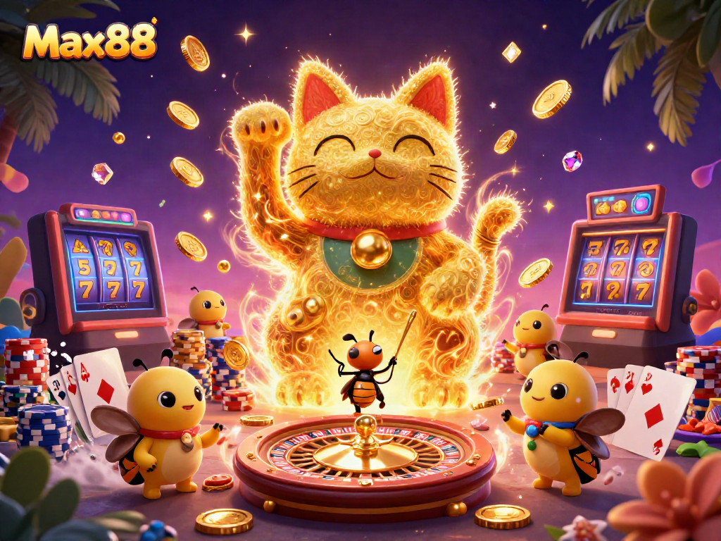 Engage in exciting gaming experiences at Max88 with vibrant casino elements and captivating visuals.