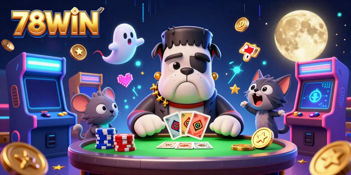 Experience thrilling gameplay at 78WIN with a vivid casino scene featuring unique characters and vibrant gaming elements.